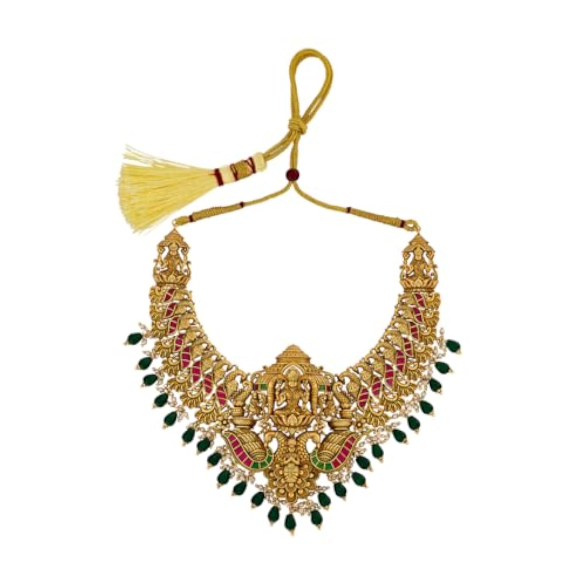 Women's Ruby-Green Gold Polished Antique Necklace Set