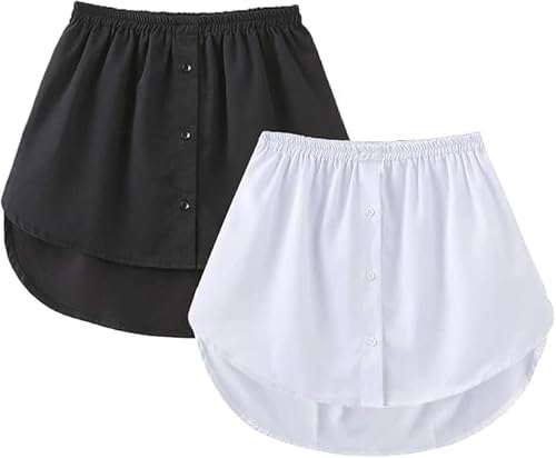 GIONAR Extensión de camisa de mujer de 2 piezas, falda de blusa, extensor de camisa, minifalda para mujer, enaguas, extensión superior con botones, enagua corta para mujer, larga, color blanco y