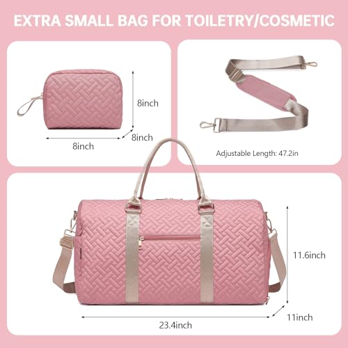 Image of Duffle Bag for Travel, Weekender Bag with Shoe Compartment, Carry On Overnight Bag for Women with Toiletry Bag, 50L Gym Bag with Wet Pocket, Hospital Bags for Labor and Delivery, style2-pink&brown
