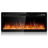 BOSSIN 42 inch Ultra-Thin Silence Linear Electric Fireplace, Recessed Wall Mounted Fireplace, Fit for 2 x 4 and 2 x 6 Stud, 12 Adjustable Flame Color & Speed,Touch Screen Remote Control with 8h Timer