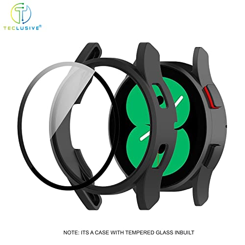 Image of T TECLUSIVE Slim Curved Protective Cover with Tempered Glass Compatible for Galaxy Watch 4 44mm | Shockproof 360 Degree Protection Case with Tempered Glass (44MM, Black)
