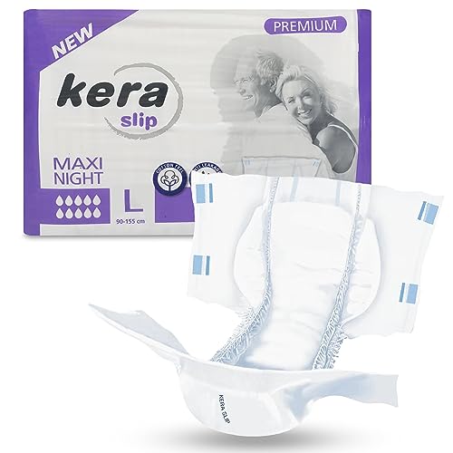 KERA® Inkontinenz-Slip MAXI NIGHT - saugstarke Windeln für Erwachsene [MIT AUSLAUFSCHUTZ] - Atmungsaktive Erwachsenen Windel für den nächtlichen Gebrauch - “Cotton Feel” - 20 Stück - L - Testpack