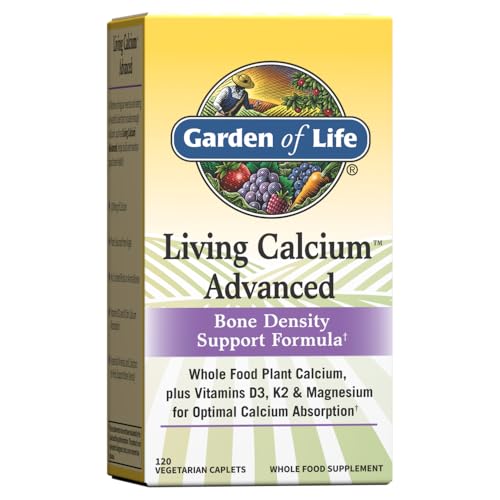 Garden of Life Living Calcium Advanced Bone Density Support Formula, 1,000mg Whole Food Plant Calcium Plus Vitamins D3, K1 and Magnesium for Absorption, 120 Vegetarian Caplets