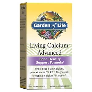 Garden of Life Living Calcium Advanced Bone Density Support Formula, 1,000mg Whole Food Plant Calcium Plus Vitamins D3, K1 and Magnesium for Absorption, 120 Vegetarian Caplets