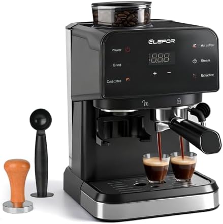 Elefor Máquina de café expresso 20 bar, cafeteira com moedor pret...