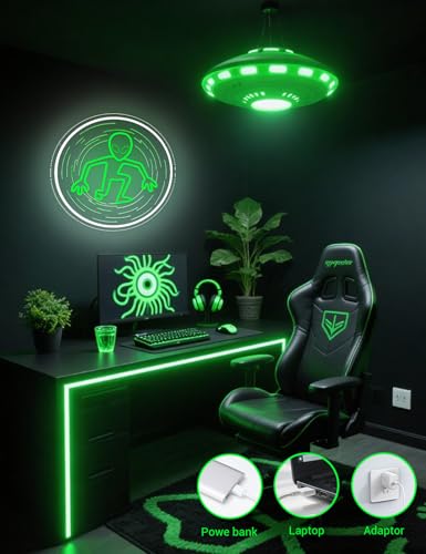 Image of Dimmable Alien UFO Neon Sign for Gaming Room & Man Cave, Sci-Fi Wall Art for Bedroom & Bar Decor, Cool Gifts for Men Who Love Space Exploration(Space Alive)