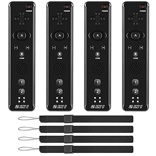 4 Pack Wii Remote Controller, Wireless Controller Built In Motion Plus Replacement Remote Gamepad Compatible For Wii Wii U, With Wrist Strap (Black) #TOP9