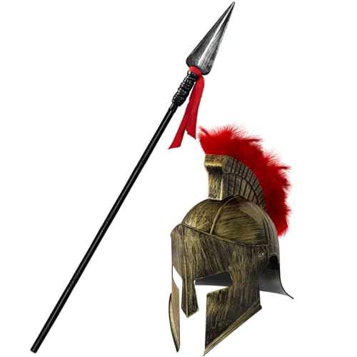 Spinosaurus Mittelalterlicher römischer Helm Spartaner-Speer-Requisite griechischer Spartaner-Gladiator-Ritter Kostümzubehör-Set für Halloween (A)