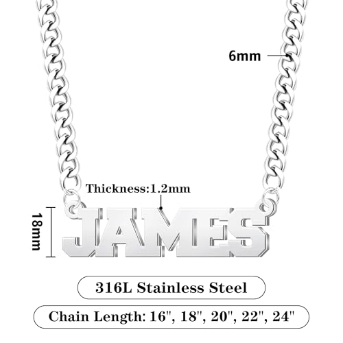 Elemtansy Custom Name Necklace for Men, 18K Gold-Plated Name Necklaces with Curb/Figaro Chain, Personalized Birthday Gifts for Men — view 6