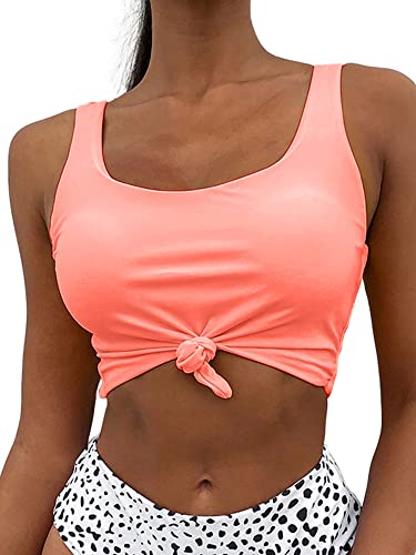 ZAFUL Women's High Waisted Tankini Scoop Neck Knotted Two Pieces Tankini Set Swimsuit