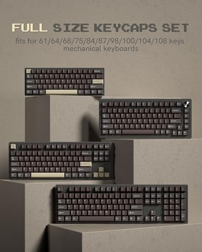 Image of Double Shot PBT Keycaps Set 138 Keys, Cherry Profile Custom Keycaps 60 65 75 100 Percent for 61 /64 /68 /84 /87 /100 /104 /108 Retro Gaming Mechanical Keyboard, Brown Coffee