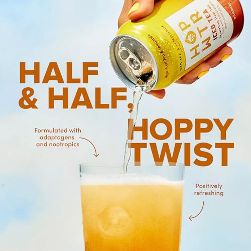 Image of HOPWTR Iced Tea & Lemonade, Non Alcoholic Sparkling Tea with Adaptogens, Nootropics & Vitamin C, Zero Sugar Zero Calorie Functional Beverage, Gluten Free Hop Water Drink (12 Pack, 12oz Cans)