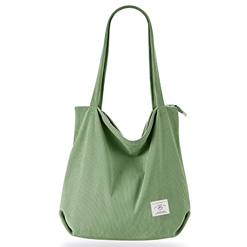 Image of KALIDI Women Corduroy Tote Bag Zipper Casual Tote's Handbag Big Capacity Shoulder Bag with Pockets