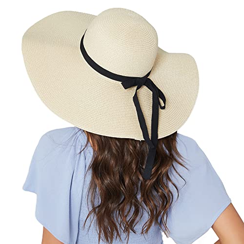 Image of Women Wide Brim Sun Hat UPF50 Straw Summer Hat Floppy Beach Hat Roll-Up