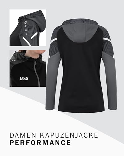 JAKO Damen Kapuzenjacke Performance, Schwarz/Anthra Light, 40