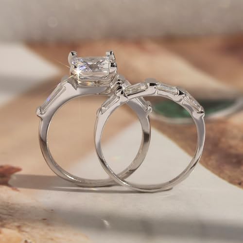 DoubleAccent Sterling Silver White CZ 2-pieces Wedding band Set 8MM (Size 5 to 10)4