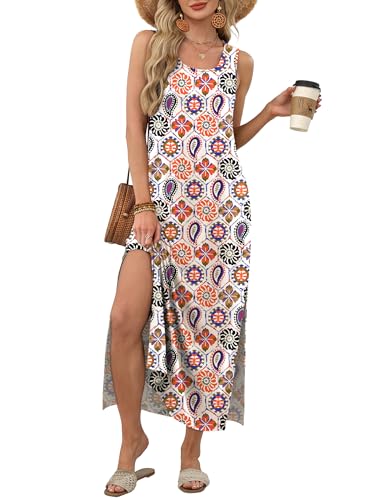 Image of WIHOLL Maxi Dress Summer Dresses 2026 Beach Vacation Clothes Sleeveless Sundresses with Pockets Boho S-3XL