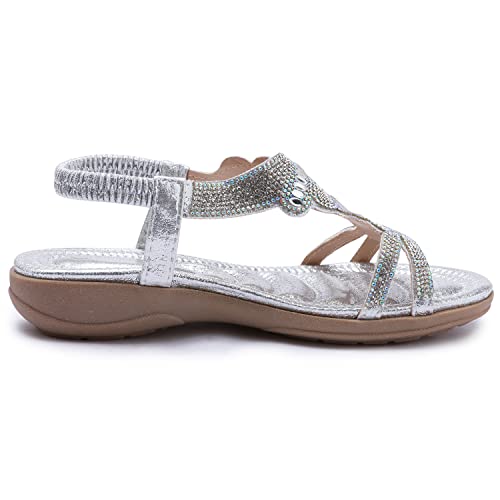 Odema Womens Glitter Flat Sandals Rhinestone Open Toe Slip-On Dress Shoes #TOP5