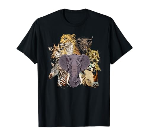 Safari Animals Elephant Leopard Cheetah Rhino Giraffe Zebra T-Shirt