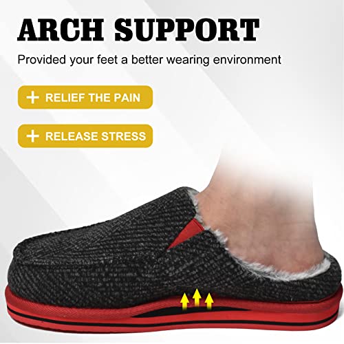 Image of ONCAI Mens Clog Slippers with Arch Support Stripe Faux Fur Cotton-Blend High-Density Memory Foam Warm House Slippers Slip-on Indoor Outdoor Rubber Sole Size 7-16