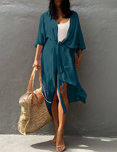 Image of Bsubseach Stylish Tie Dye Open Front Long Kimono Swimsuit Coverup for Women | Loose Fit Boho Style Bathing Suits Cardigans,Summer Causal Resort Wear