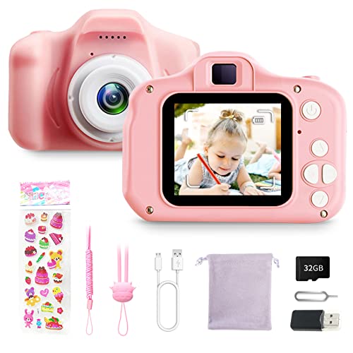 Cámara de Fotos para Niños, Cámara Digital para Niños Pantalla HD de 2 Pulgadas Cámara de Video 1080P, con Tarjeta TF 32 GB, para Regalos Ideales para Niños Niñas (Rosa) Cover