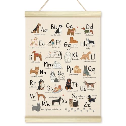 Image of Animal Alphabet Poster Hanger Frame, ABC Educational Wooden Canvas Art Print, Positive Dog Wall Art for Boys Room Homeschool Preschool Classroom Nursery Playroom Home Decor 12x16in -33