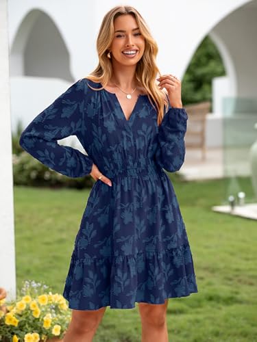 Image of BerryGo Womens Long Sleeve Mini Dress Casual A Line Flowy Loose Vacation Party Babydoll Fall Short Dresses with Pocket