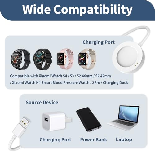 2 Piezas Cable Cargador Compatible con Xiaomi Watch S3/ S4/ H1/ 2 Pro/ S2, Cable Magnético de Carga USB C 100cm, Cargador Magnético Repuesto para Xiaomi Watch, Accesorios Blanco - imagen 4