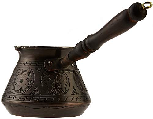 CopperBull Thickest Solid Hammered Copper Turkish Greek Arabic Coffee Pot Stovetop Coffee Maker Cezve Ibrik Briki with Wooden Handle