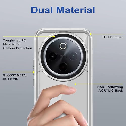 Image of amazon basics Back Case Cover for Vivo T4 5G | Compatible for Vivo T4 5G Back Cover | Case Cover with Camera Protection | (TPU + PC | Transparent)