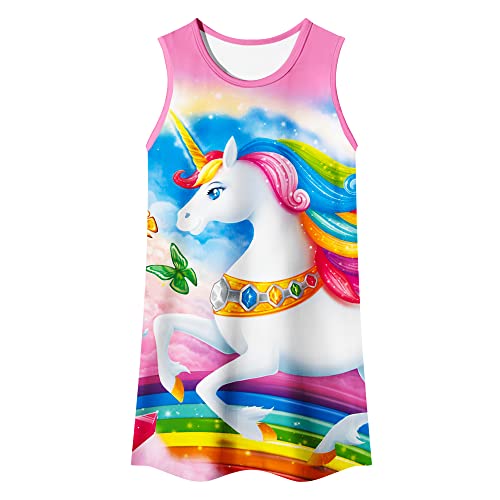 Lqsz Girls Nightgowns Tankini Nightdress Rainbow Unicorn Pajamas Dress Sleepwear Nightgowns For Girls 7 8T #TOP1