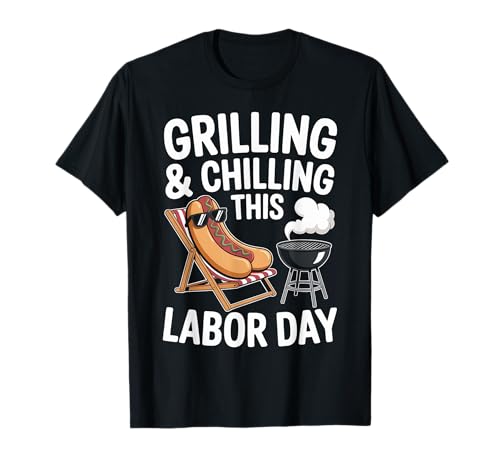 Parrilla escalofriante Día del Trabajo Perro BBQ Cookout Fiesta Divertido Camiseta