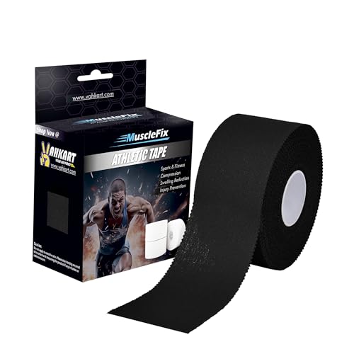 Image of Athletic Tape for Ankle, Wrist & Joint Protection, Easy-tear Breathable Soft Cotton Best Adhesive Medical Tape for Athletes & Trainers (Black, 3.8 cm * 13.7 m)