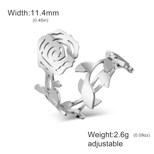 kkjoy Rose Ring Stainless Steel Adjustable Stacking Rose Flower Love Promise Ring for Women Charming Ladies4