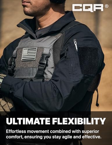 image for CQR Men's Combat Shirt Tactical 1/4 Zip Long Sleeve Military BDU Shirt