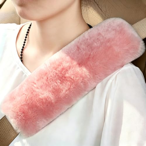 Image of OGLAND 2 Pack Sheepskin Car Seat Belt Cover Pads | Wool Seatbelt Cushions