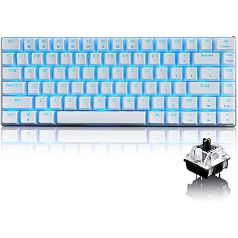 LexonElec Wired Gaming Keyboard AK33 Blue LED Backlit 82 Keys USB Mechanical Pro Gamer Keypad for Office Typists Playing Games (Black Switch,White) Cover