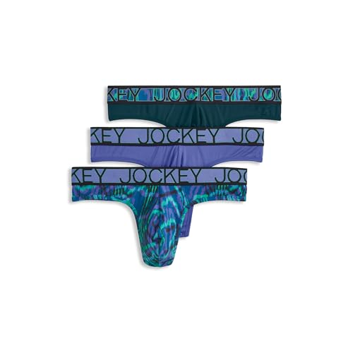 Jockey Men's Underwear Microfiber Stretch Thong, Future Dusk/Dark Psychedelic/Ocean Sky, L