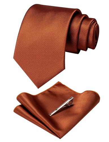 Solid Color Formal Necktie and Pocket Square Tie Clip Sets for Men
