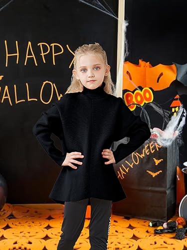 Girls Sweaters for Kids Sweater Dress 10-12 Oversized Long Sleeve Casual Asymmetric Hem Knit Jumper Dresses Tops Black2