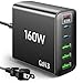 160W Fast USB Charger for Multiple Devices, 6-in-1 Charging Station with USB-C & USB-A Ports, 65W Type-C Fast Charging Port for Laptops, Compatiable with MacBook, iPad, iPhone, Samsung