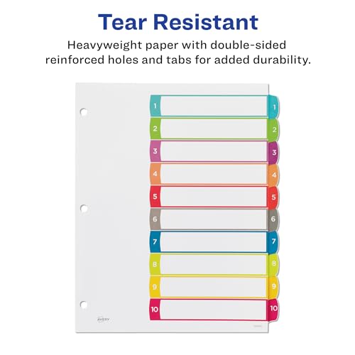 Avery 11842 10 Tab Dividers For 3 Ring Binders, Customizable Table Of Contents, Multicolor Tabs, 1 Set thumb #3