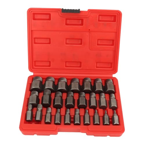 25PCS Screw Extractor Set, Steel Bolt r Kit, Easy Out Multi Spline Tool for Power and Hand, Sturdy, Wide Application Range