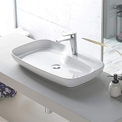 CeraStyle 074400-U-One Hole Nova Rectangular Ceramic Vessel Sink, White Cover