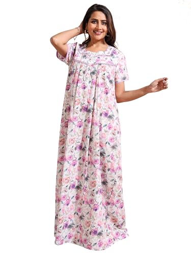 Image of 9shines Label Stylish Chikankari Cotton Nighty Maxi for Women | Full Length Nightgown | Nightdress with Pocket | Embroidery Nighty | Soft Comfortable Cotton Nightwear (1545)
