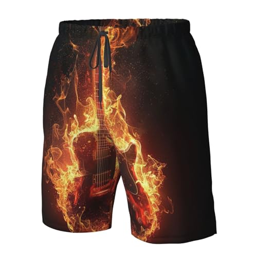 Men's Quick Dry Swim Shorts Flame Guitar Dark Fire Fantasy Art Bright Beach Trunks with Pockets4