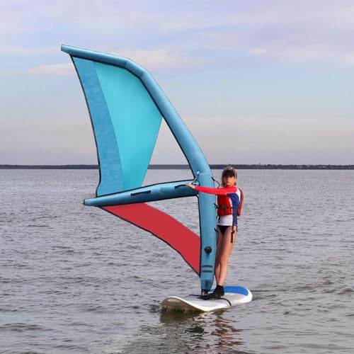 Inflatable Surfing Wing Windsurfing Sail, 360Â° Rotatable Base for Enhanced Maneuverability, Includes Backpack, Portable Kitesurfing Kite Ideal for Beach and Water Sports Enthusiasts,Blue-3.2ãŽ¡