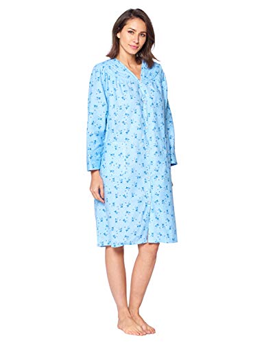 Casual Nights Women's Floral Snap Front Flannel Duster Long Sleeve Lounger Dress3