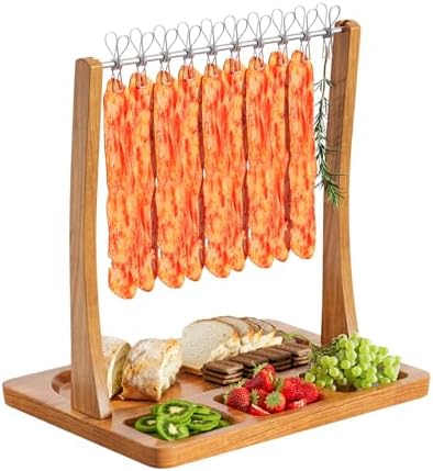 Acacia Bacon Display Rack,Patented Design Bacon Clothesline Serving Tray,Wooden Charcuterie Boards with Bacon Hanger,Exquisite Bacon Tray Holder for Parties,Weddings,Housewarming Gifts